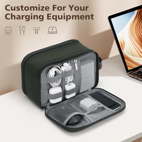 Wedama Toiletry Bag for Men Medium Hanging Travel Toiletry Bag Extra Electronic Organizer Bag Waterproof Shaving Bag for Toiletry with PU Handle for Travel Business Trips Swim Camping Green Brown - Image 3
