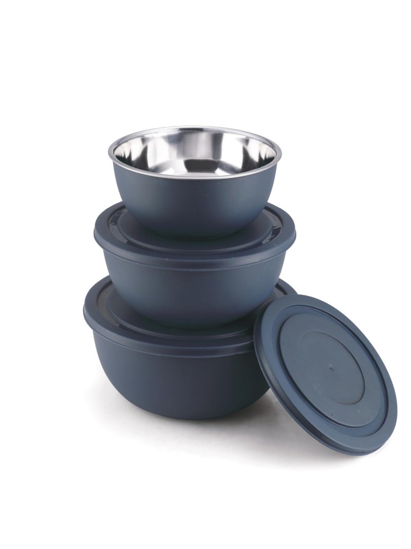 CLASSIC ESSENTIALS Stainless Steel Microwave Safe Mixing Bowls Set with Lid Food Serving and Storage Containers for You Modern Kitchen (CE-MSB-3Navy Blue) - Image 1