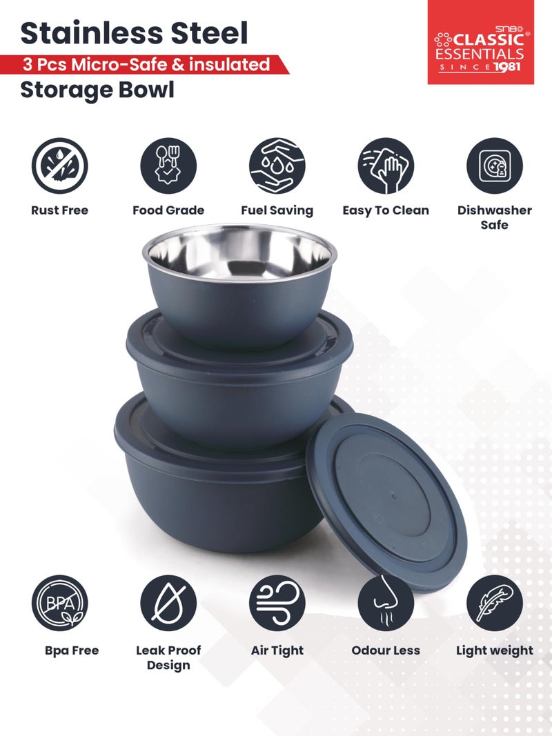 CLASSIC ESSENTIALS Stainless Steel Microwave Safe Mixing Bowls Set with Lid Food Serving and Storage Containers for You Modern Kitchen (CE-MSB-3Navy Blue) - Image 5