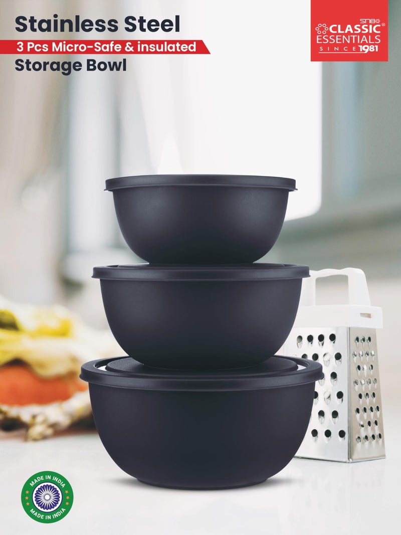 CLASSIC ESSENTIALS Stainless Steel Microwave Safe Mixing Bowls Set with Lid Food Serving and Storage Containers for You Modern Kitchen (CE-MSB-3Navy Blue) - Image 2