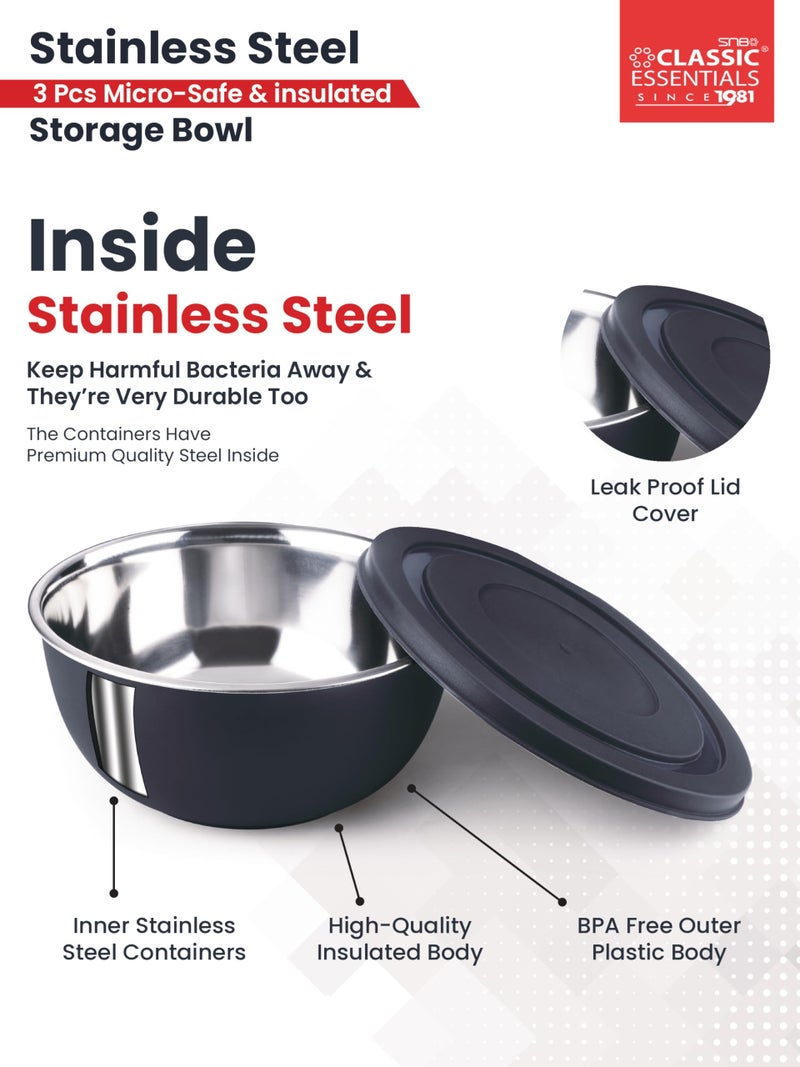CLASSIC ESSENTIALS Stainless Steel Microwave Safe Mixing Bowls Set with Lid Food Serving and Storage Containers for You Modern Kitchen (CE-MSB-3Navy Blue) - Image 4