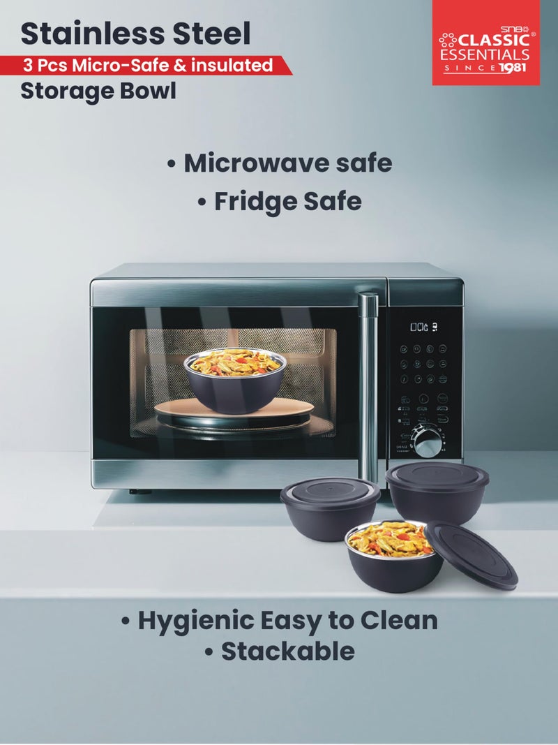 CLASSIC ESSENTIALS Stainless Steel Microwave Safe Mixing Bowls Set with Lid Food Serving and Storage Containers for You Modern Kitchen (CE-MSB-3Navy Blue) - Image 3