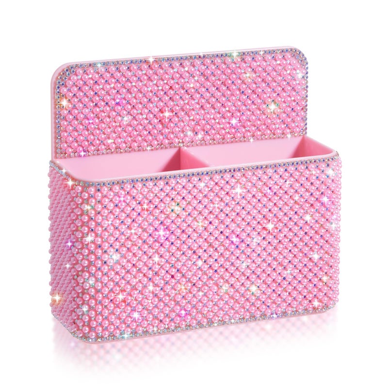MotiMind Pink Bling Magnetic Pen Holder for Refrigerator, Women Girls Locker Accessories, Marker Holder for Whiteboard, Sparkly Gift Desk Organizer for School Office Supplies(Medium, Pearl) - Image 1