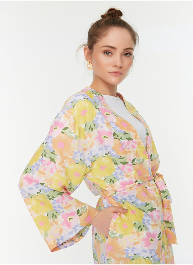 trendyol - Multicolored Floral Patterned Kaftan & Kimono with Pockets with Fastening Detail TCTSS21KK0004 - Image 1