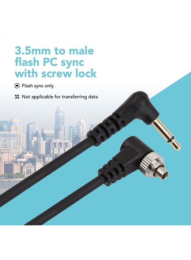 Foto&Tech 3.5 mm to Male Flash PC Sync Cable, 14 Inch Coiled Cord with Screw Lock, Compatible with Nikon Canon and Most DSLR Cameras PocketWizard Plus III Plus II Mini Phone PC1 (1 Piece) - Image 2