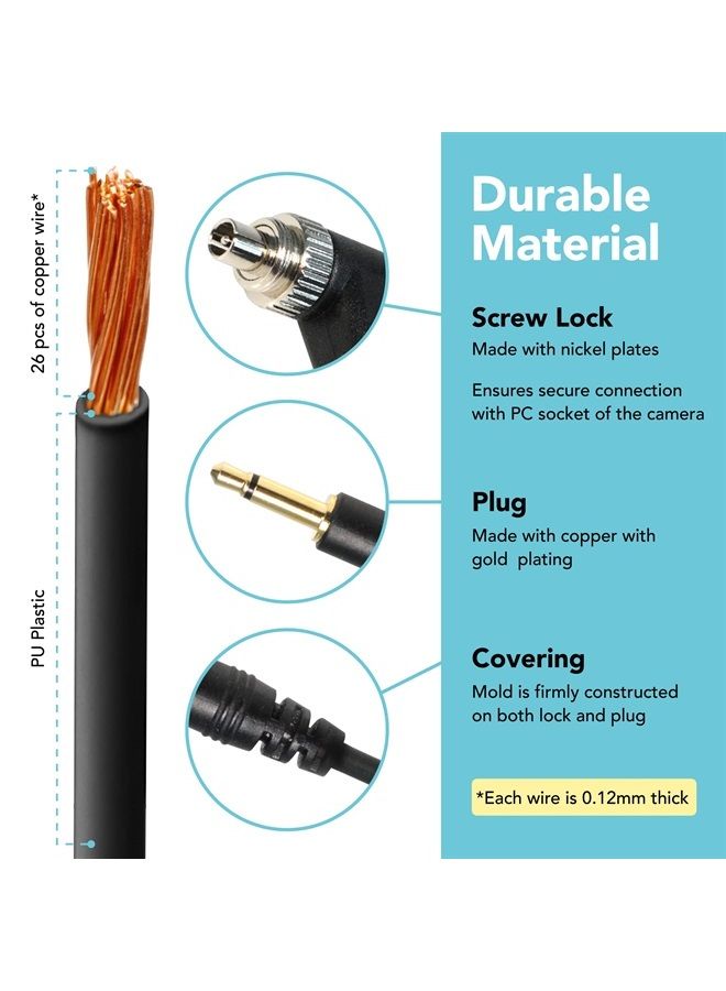 Foto&Tech 3.5 mm to Male Flash PC Sync Cable, 14 Inch Coiled Cord with Screw Lock, Compatible with Nikon Canon and Most DSLR Cameras PocketWizard Plus III Plus II Mini Phone PC1 (1 Piece) - Image 3