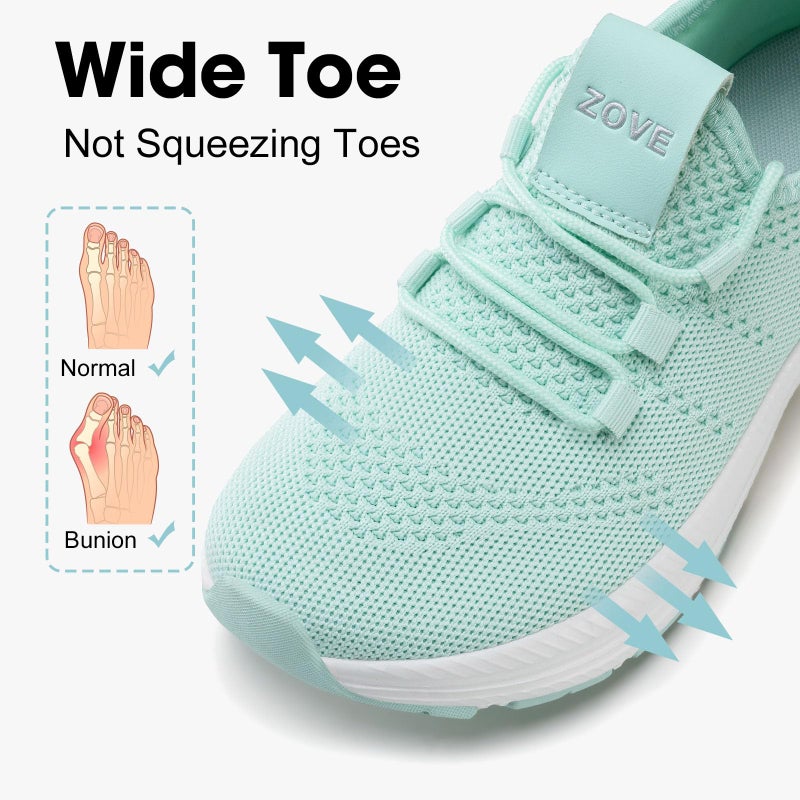ZOVE Wide Toe Box Shoes Women Extra Wide Width Sneakers Ultra Light Road Running Shoes Non-Slip Tennis Sneakers Breathable Walking Athletic 8803 Mint Tint 40 - Image 3