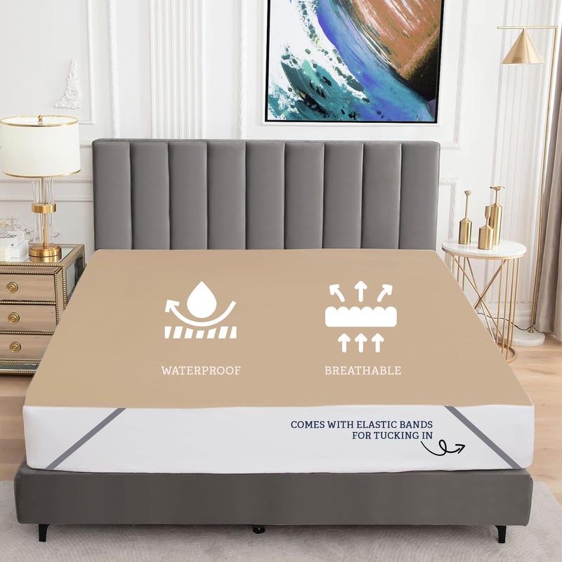 Bey Bee BeyBee 100% Waterproof Cotton Terry Mattress Protector | Breathable, Hypoallergenic, Washable & 2X Absorbency | Ultra Soft Easy Elastic Fitted Bed Protector (Size-75 * 60, Beige) - Image 3