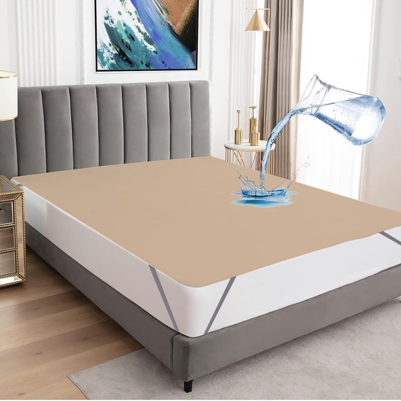 Bey Bee BeyBee 100% Waterproof Cotton Terry Mattress Protector | Breathable, Hypoallergenic, Washable & 2X Absorbency | Ultra Soft Easy Elastic Fitted Bed Protector (Size-75 * 60, Beige) - Image 1