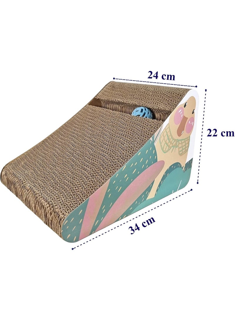 NNC PETS Cat scratching cardboard for Indoor cats & kittens, Cat scratcher activity center with Catnip, Teaser ball, and Corrugated cardboard, Durable cat scratcher, Furniture protector 34 cm - Image 2