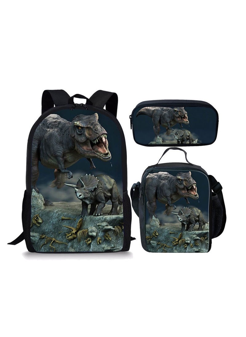 JURASSIC WORLD - New Jurassic Park Dinosaur Three piece Set with Large Capacity Backpack, Student School Bag, Lunch Bag, Pen Bag - Image 1