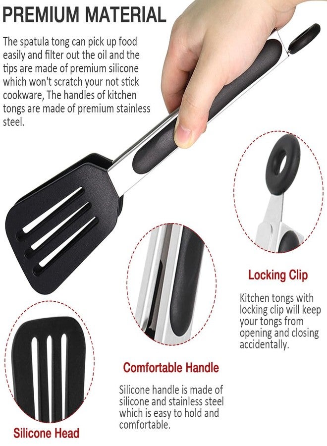 Pharamat 9 Inch Small Kitchen Tongs Set of 3, Silicone Cooking Tongs with Silicone Tips and Stainless Steel Handle, Tongs for Cooking, Serving - Image 3