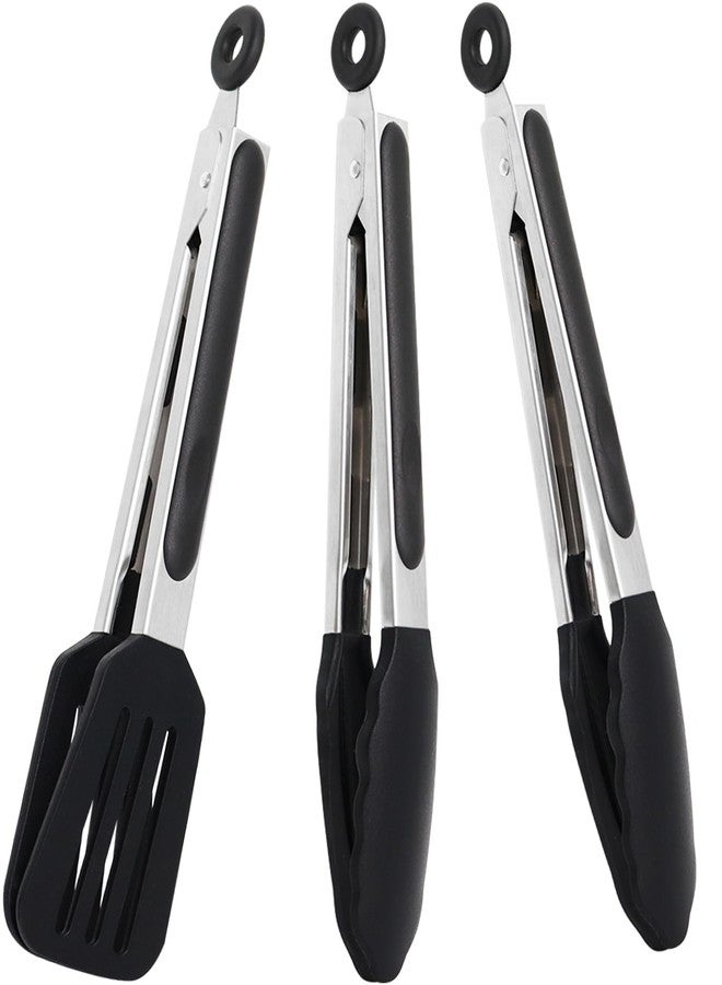 Pharamat 9 Inch Small Kitchen Tongs Set of 3, Silicone Cooking Tongs with Silicone Tips and Stainless Steel Handle, Tongs for Cooking, Serving - Image 1