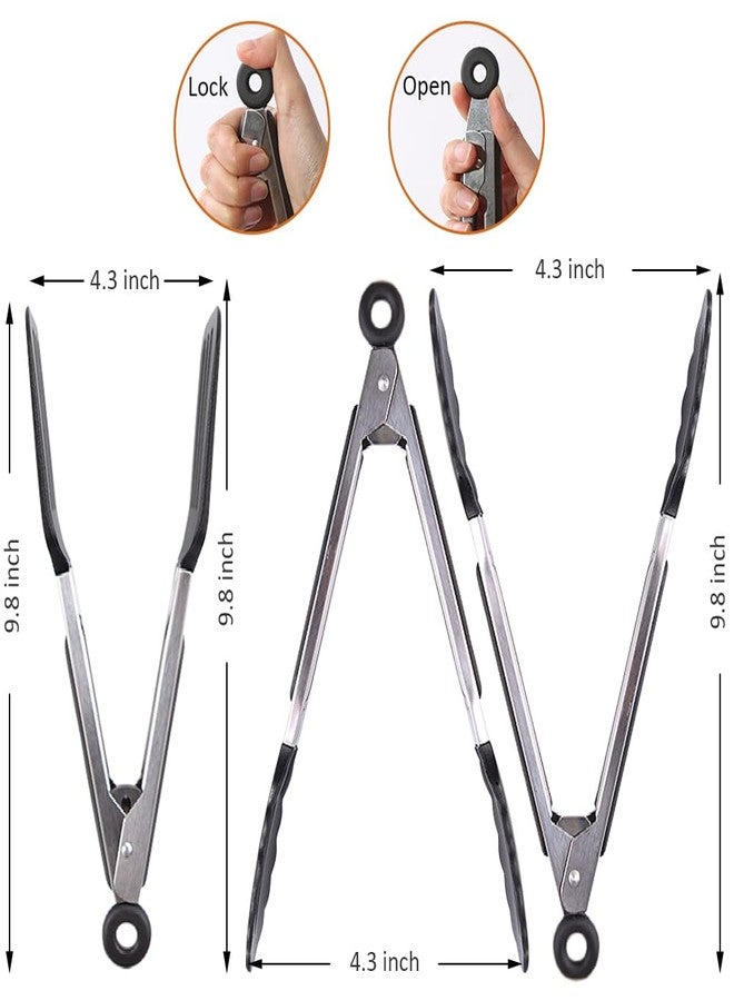 Pharamat 9 Inch Small Kitchen Tongs Set of 3, Silicone Cooking Tongs with Silicone Tips and Stainless Steel Handle, Tongs for Cooking, Serving - Image 2