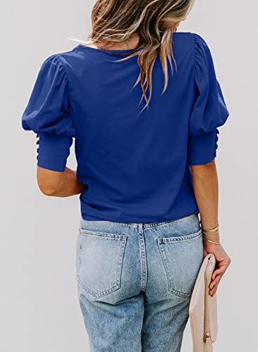 DOROSE Womens Tops Puff Sleeve Summer Casaul Loose Blouse T Shirt (Blue, S) - Image 3