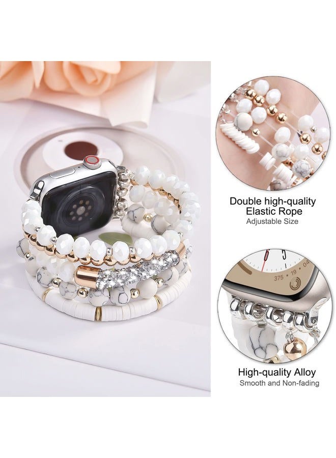 VISOOM Beaded Boho Bracelet Compatible for Apple Watch Band 40mm/38mm/41mm Series 8 7 SE 6/5/4 Women Fashion Cute Handmade Crystal Beads Stretchy Watch Strap for iWatch Bands Series 3/2/1 Replacement - Image 3