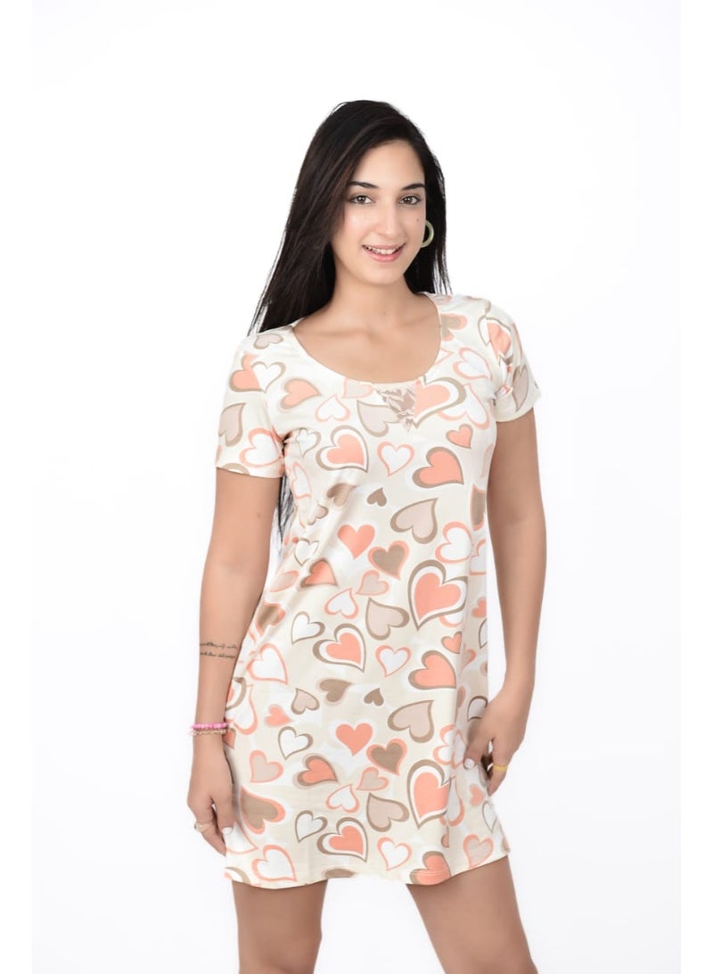 Nightdress for Girls – Soft Summer Fabric – Short with Half Sleeves – Modern Hearts Design with Soft and Attractive Colors – Comfortable for Girls and Women – Perfect for Sleeping and Relaxing on Warm Summer Nights  - Image 1