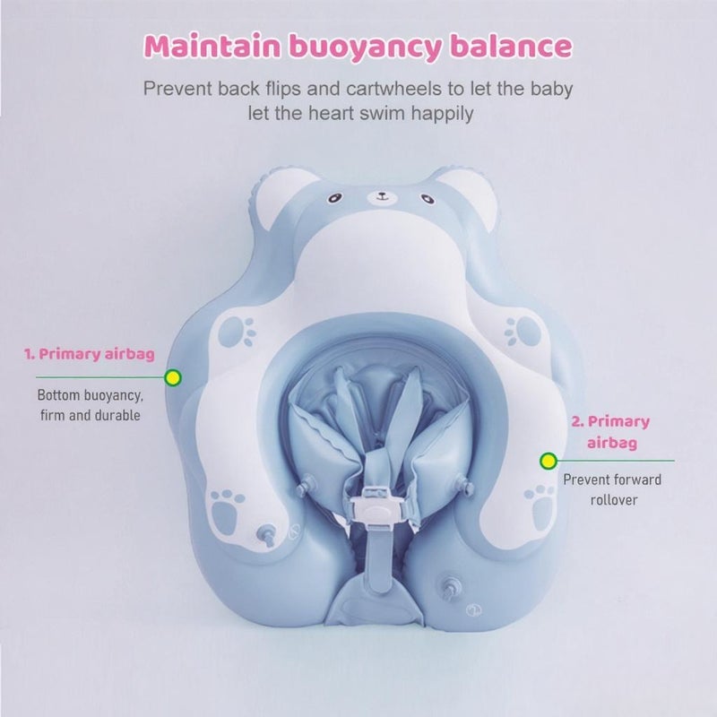 Cartoon Baby Pool Float Inflatable Baby Swim Float Baby Swimming Float Ring Toddler Pool Float for 3-10 Months Boys Girls Swim Trainer Float with Bottom Seat, S Size - Image 2