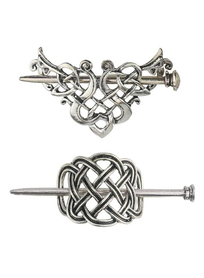 Tinsow 2 Pcs Silver Celtic Hair Slide Hairpins Hair Accessories Hair Clips Creative Hair Barrette Minimalist Hair Claw Hair Pin Hair Accessories For Women (Style C H) - Image 1