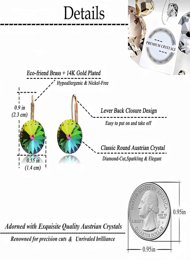 إيفيفك أقراط إيفيفيك النمساوية المستديرة المتدلية المرصعة بالكريستال للنساء، مطلية بالذهب عيار 14 قيراط، مضادة للحساسية، أقراط حلقية بمشبك خلفي، نحاس مطلي بالذهب الوردي، كريستال - Image 4