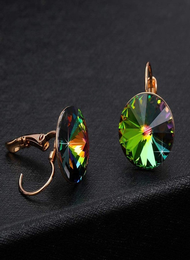 إيفيفك أقراط إيفيفيك النمساوية المستديرة المتدلية المرصعة بالكريستال للنساء، مطلية بالذهب عيار 14 قيراط، مضادة للحساسية، أقراط حلقية بمشبك خلفي، نحاس مطلي بالذهب الوردي، كريستال - Image 3