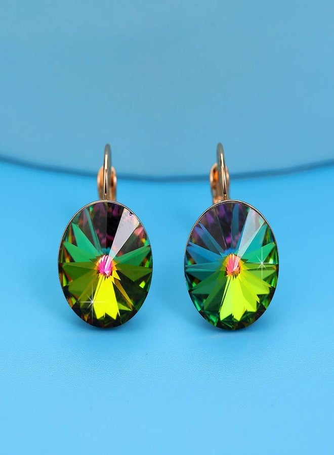 إيفيفك أقراط إيفيفيك النمساوية المستديرة المتدلية المرصعة بالكريستال للنساء، مطلية بالذهب عيار 14 قيراط، مضادة للحساسية، أقراط حلقية بمشبك خلفي، نحاس مطلي بالذهب الوردي، كريستال - Image 5