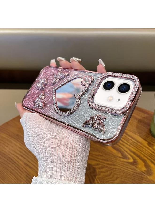زبون جراب لهاتف iPhone 12 جراب هاتف لامع مرآوي على شكل قلب من الألماس - Image 1