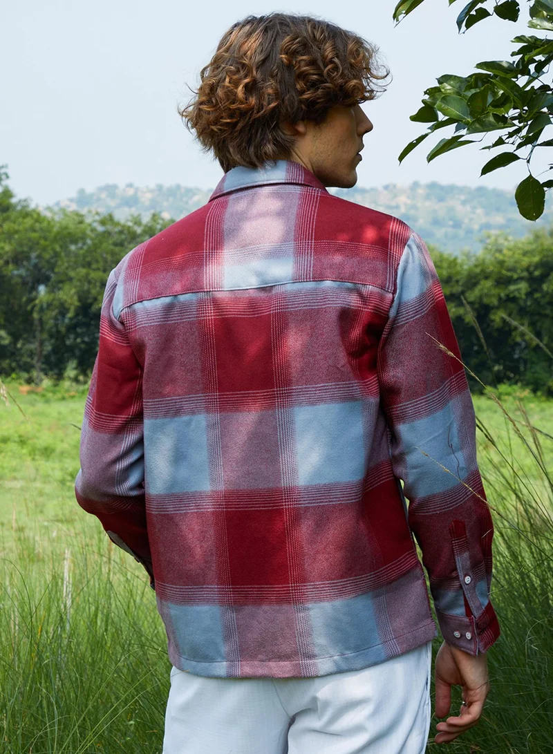 Campus Sutra Campus Sutra Men's Venetian Red & Coin Grey Vignette-Checkered Oversized Shirt For Casual Wear | Spread Collar | Long Sleeve | Button Closure | Oversized Shirt Crafted With Comfort Fit For Everyday Wear
