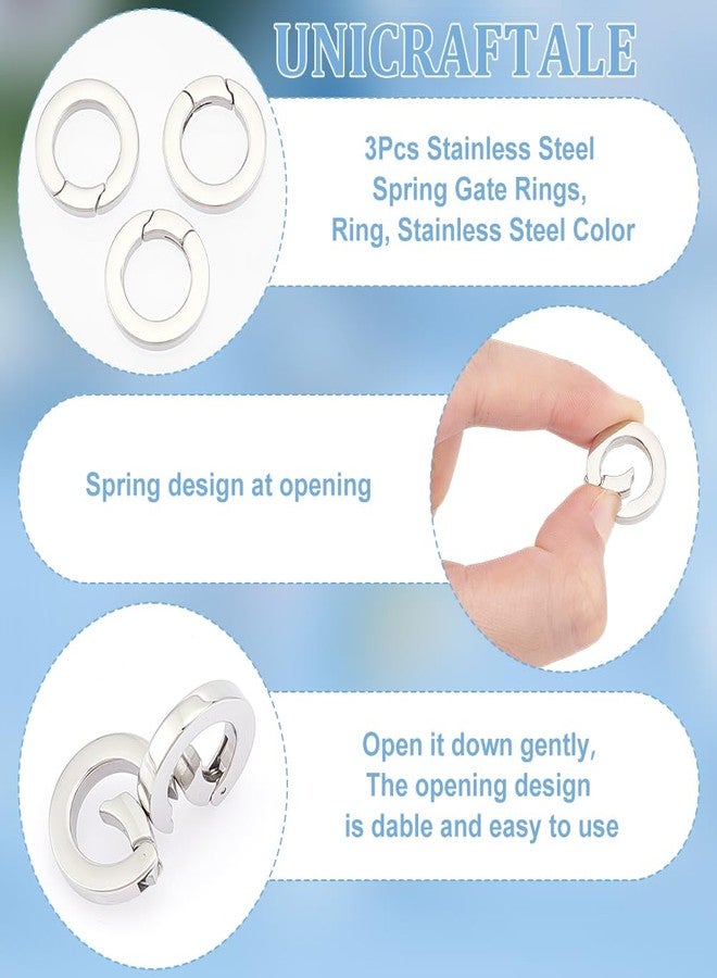 UNICRAFTALE 3pcs Spring Gate Rings Stainless Steel Round Spring O Rings Snap Clasps Trigger Carabiner Clips Snap Hooks Metal Keyring Buckle Clasps for Bag Purse Strap Key Chains18x3.5mm - Image 3