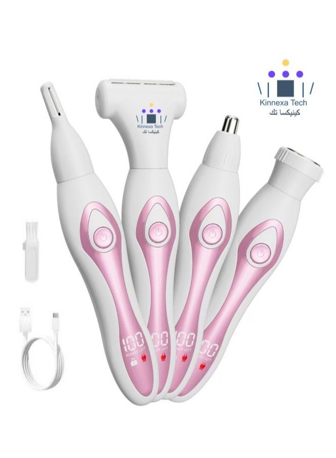 Kinnexa Tech Pink 4 in 1 Electric Bikini Trimmer & Body Hair Remover for Women - Facial, Eyebrow, Nose Shaver - Painless, Wet & Dry, Waterproof, Type-C Fast Charging - Image 1