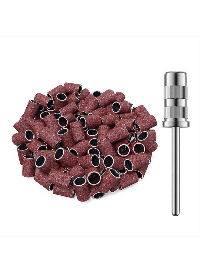 AIRSEE 100Pcs Sanding Bands 180 Grit Professional Nail Manicure Electric File Sand Piece Set with 1 Mandrel, Great Fit for Nail Drill Bits Working on Acrylic Nails - Image 1