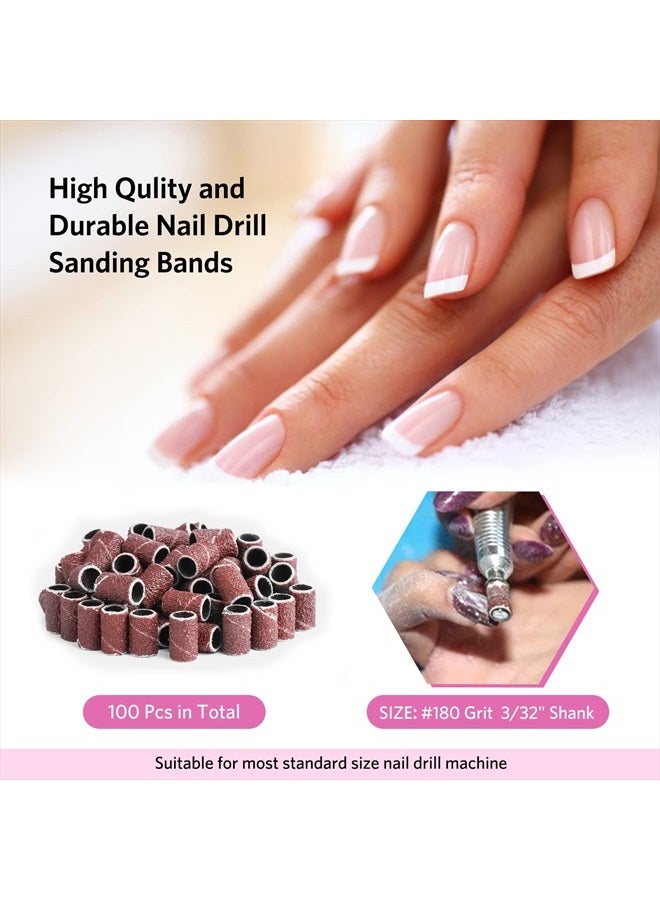 AIRSEE 100Pcs Sanding Bands 180 Grit Professional Nail Manicure Electric File Sand Piece Set with 1 Mandrel, Great Fit for Nail Drill Bits Working on Acrylic Nails - Image 3