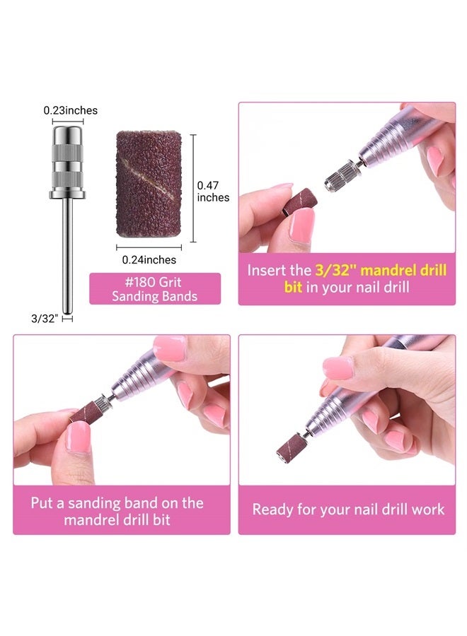 AIRSEE 100Pcs Sanding Bands 180 Grit Professional Nail Manicure Electric File Sand Piece Set with 1 Mandrel, Great Fit for Nail Drill Bits Working on Acrylic Nails - Image 2