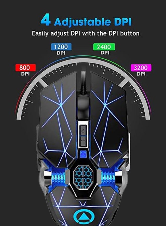 Gaming Mouse Wired 3200 DPI Breathing Light Ergonomic Gaming USB Computer Mouse RGB Gaming Desktop Laptop Gaming Mouse (Black) - Image 4