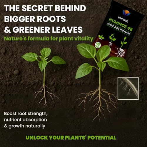 Utkarsh Huminoz-98 Humic Acid (98%) for Plants | Fertilizer for Potted Plants, Home Garden, Growth Enhancer, Soil Conditioner, Improves Root System | (Set of 1; 900 gm) - Image 3