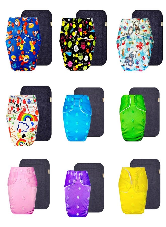 Dumbledo Premium Cloth Diaper with Black Insert (Pack of 9) | Hypoallergenic | Leakproof | Quick Dry | Ideal for Toddlers | 3 Months - 3 Years | Unisex Baby - Image 1