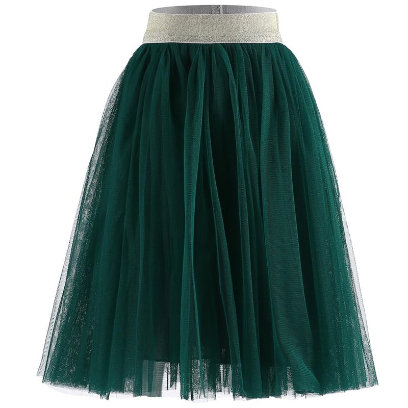 elamccor Toddler Baby Girl's Tutu A Line Knee Length Tulle Layered Long Party Skirt for Little Big Girls 1T-16T Dark Green - Image 5