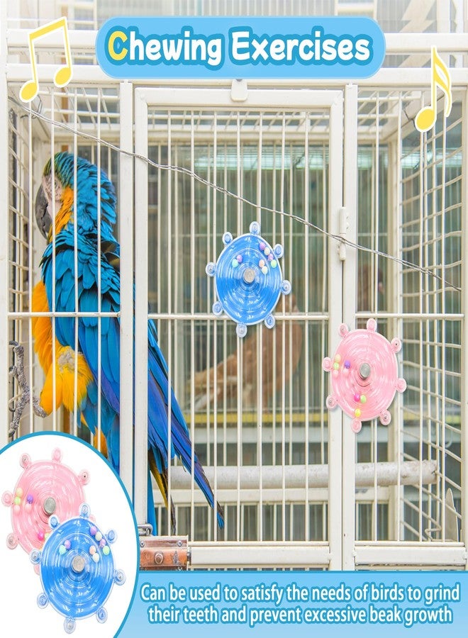 ACOSIY 2 Colors Bird Toys for Parrots, Small Bird Cage Toys with Spinning Rattle, Hanging Roller Parakeet Cage Accessories for Chewing Exercise, Budgie Entertainment (Pink and Blue) - Image 4