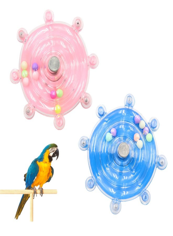 ACOSIY 2 Colors Bird Toys for Parrots, Small Bird Cage Toys with Spinning Rattle, Hanging Roller Parakeet Cage Accessories for Chewing Exercise, Budgie Entertainment (Pink and Blue) - Image 1