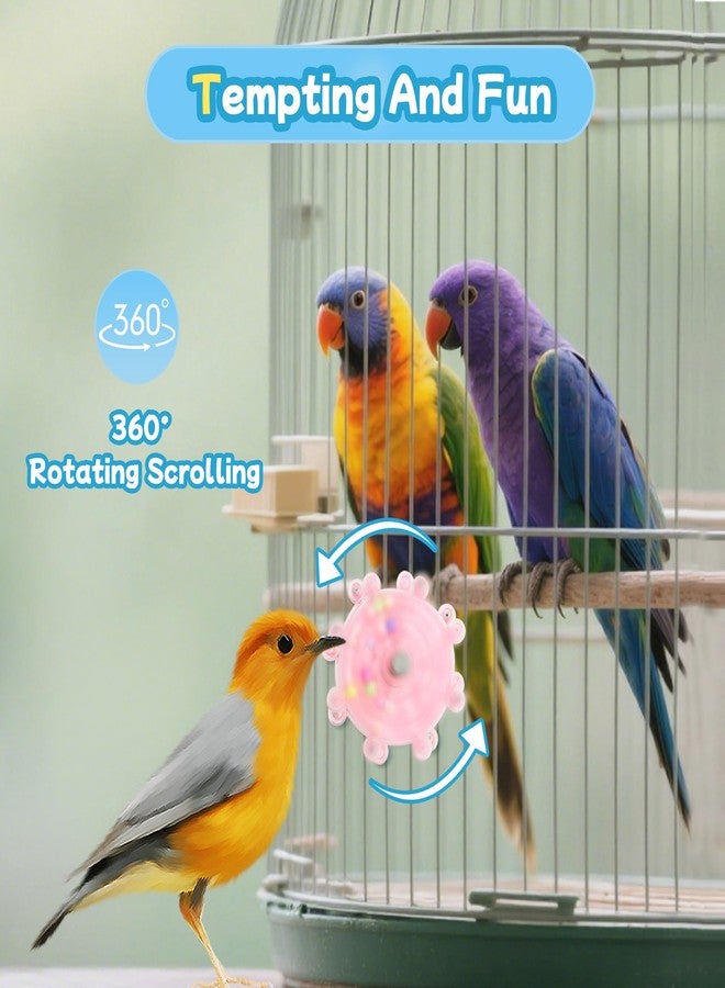 ACOSIY 2 Colors Bird Toys for Parrots, Small Bird Cage Toys with Spinning Rattle, Hanging Roller Parakeet Cage Accessories for Chewing Exercise, Budgie Entertainment (Pink and Blue) - Image 3