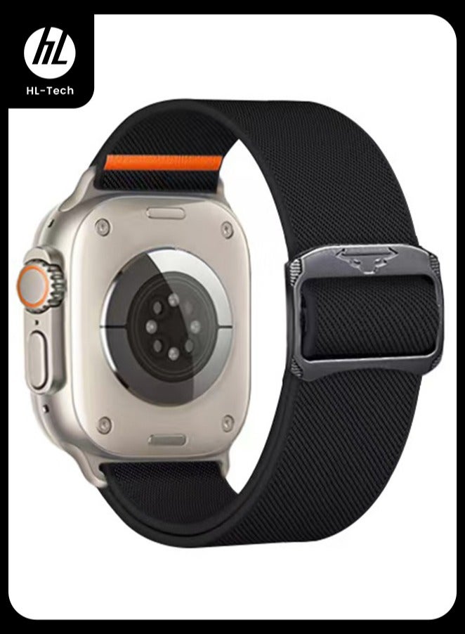 HL-Tech Soft Nylon Elastic Braided Strap, Smart Watch Watchband for Apple Watch Ultra 2/3, Apple Watch Series 11/10/9/8/7/6/5/4/3/SE Black, 42/44/45/46/49mm - Image 1
