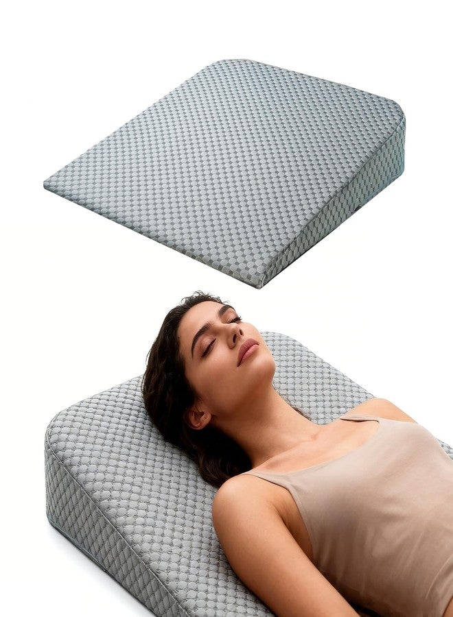 DOMSCIEN Ultra-Length Wedge Pillow- Eases Sleep Apnea, Heartburn & Back Pain 5" High Tall Relief Cushion Back Support Reading Post-Surgery Recovery Bed-Top Pillow Washable Cover(Grey) - Image 1