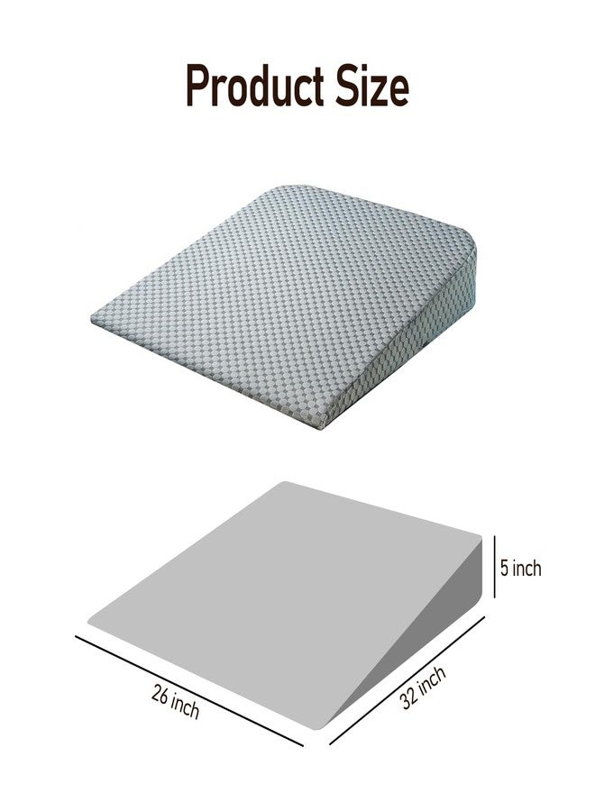 DOMSCIEN Ultra-Length Wedge Pillow- Eases Sleep Apnea, Heartburn & Back Pain 5" High Tall Relief Cushion Back Support Reading Post-Surgery Recovery Bed-Top Pillow Washable Cover(Grey) - Image 2