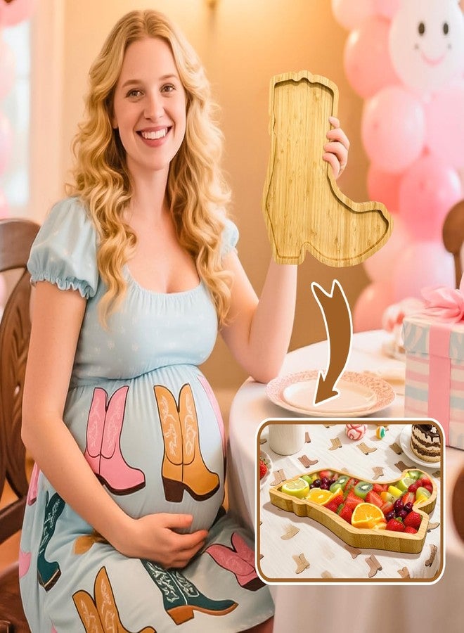 إيزما قطعة واحدة من ألواح تقديم الطعام الخشبية على شكل أحذية رعاة البقر، مثالية لحفلات استقبال المولود الجديد، مع زينة على شكل أحذية أو فيونكات، ومستلزمات الكشف عن جنس المولود، وأدوات مائدة، وصينية تقديم طعام قابلة للتعبئة لحفلات رعاة البقر، وهدية مثالية لحفلات رعاة البقر. - Image 2