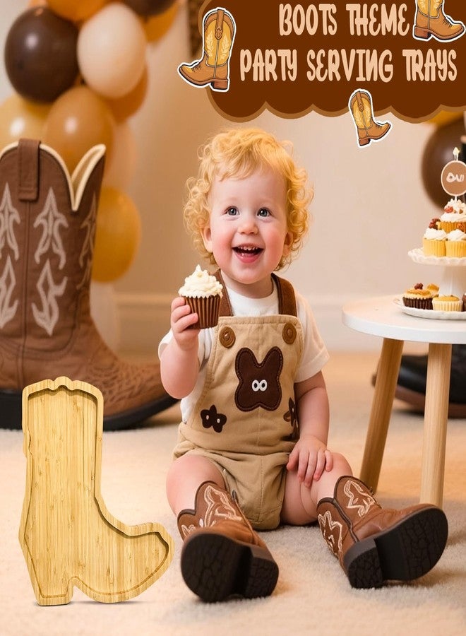 إيزما قطعة واحدة من ألواح تقديم الطعام الخشبية على شكل أحذية رعاة البقر، مثالية لحفلات استقبال المولود الجديد، مع زينة على شكل أحذية أو فيونكات، ومستلزمات الكشف عن جنس المولود، وأدوات مائدة، وصينية تقديم طعام قابلة للتعبئة لحفلات رعاة البقر، وهدية مثالية لحفلات رعاة البقر. - Image 3