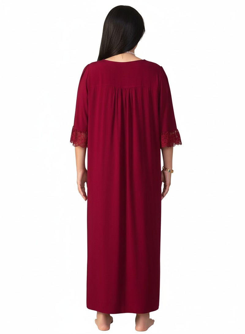 Beauenty Women Plus Size Round Neck Lace Ruffle Hem Loose Vintage Long Sleepshirt - Image 4