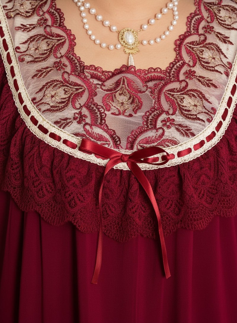 Beauenty Women Plus Size Round Neck Lace Ruffle Hem Loose Vintage Long Sleepshirt - Image 5