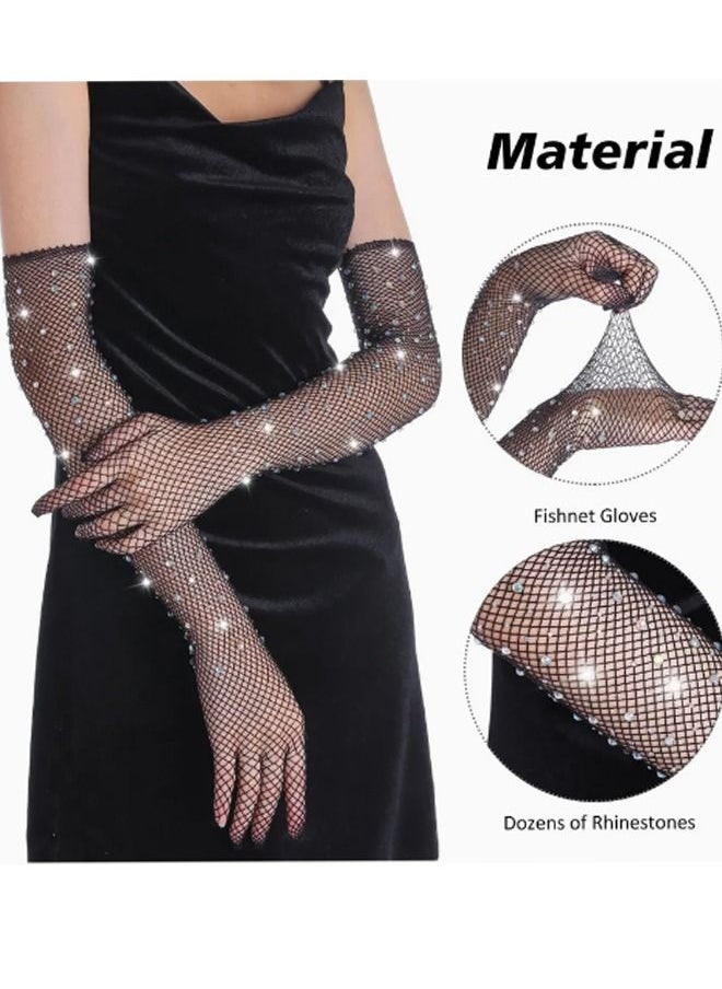 Generic Dress Gloves, Glitter Diamond Mesh Gloves, Vintage Mesh Black Stretch Color Diamond Gloves, Costume Accessories  - Image 2