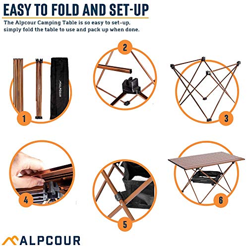 Alpcour Portable Camping Table – Lightweight, Compact Folding Side Table in a Bag with Aluminum Top & Heavy Duty Hinge for Easy Travel & Storage – Great for Outdoor BBQ, Backpacking, Tailgate & More - Image 4