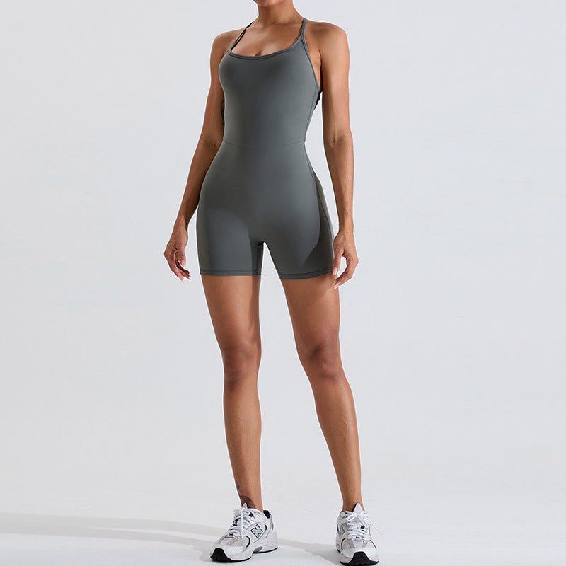 Womens Hollow Back Cross-Fit Yoga Jumpsuit Black - Image 4